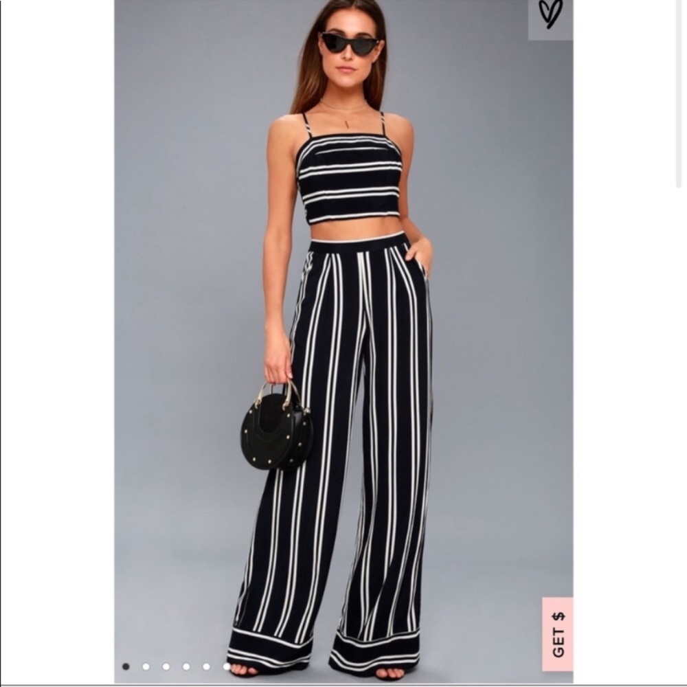 Lulu’s Coastal Living Navy Blue and White Jumpsuit